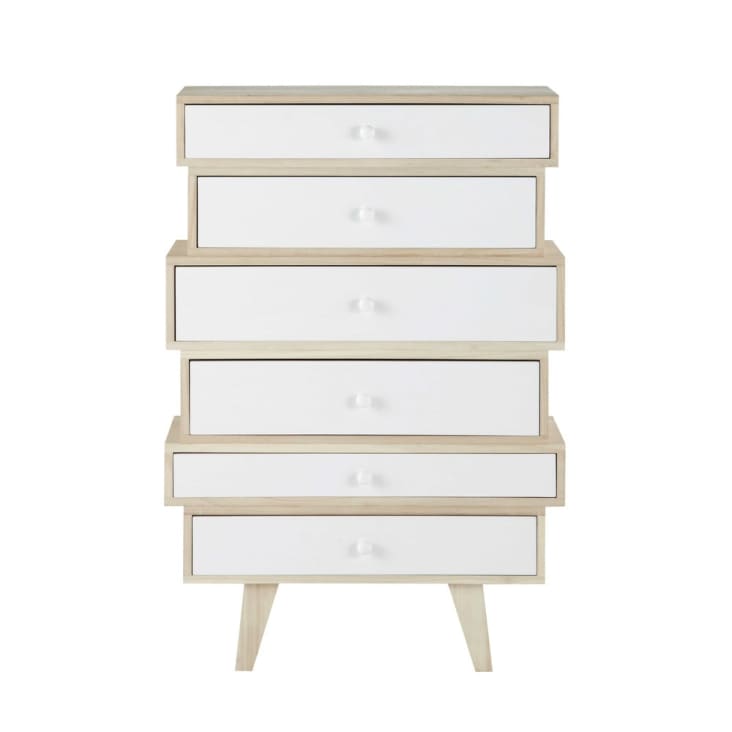 Maisons du Monde Spring - Cajonera escandinava con 6 cajones de paulonia blanca