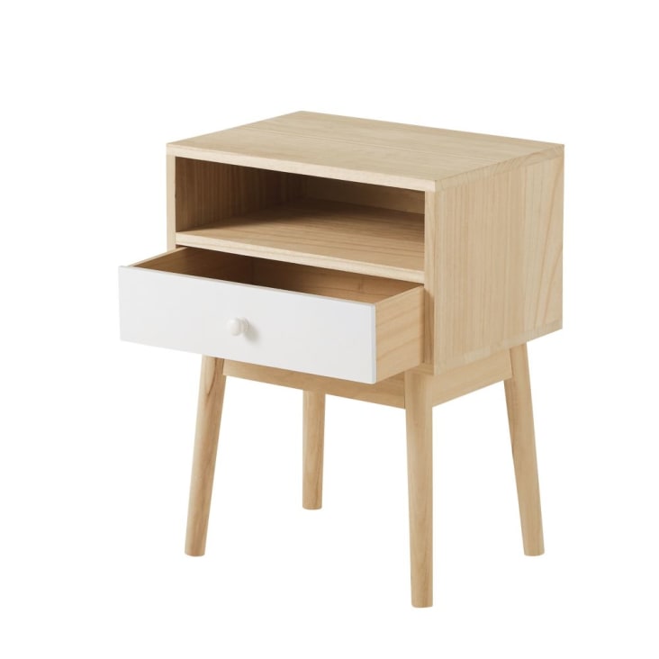 Maisons Du Monde Spring - Mesita De Noche De 1 Cajón Color Marrón Y Blanco