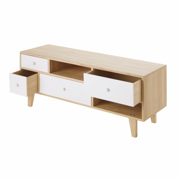 Maisons Du Monde Spring - Mueble De TV Blanco De Estilo Escandinavo Con 4 Cajones De Paulonia