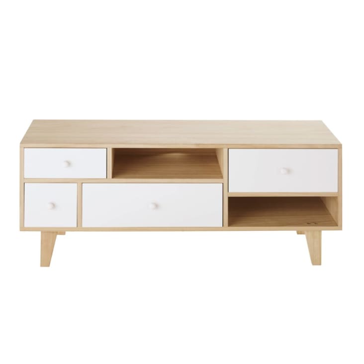 Maisons du Monde Spring - Mueble de TV blanco de estilo escandinavo con 4 cajones de paulonia