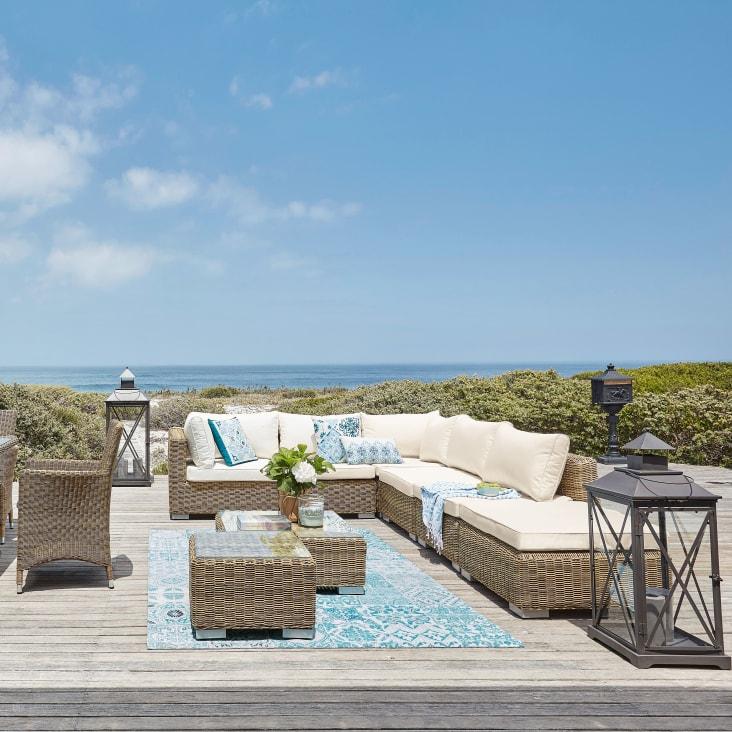 Maisons Du Monde St Raphaël - Mesa Baja De Jardín De Vidrio Templado Y Resina Trenzada Reciclada