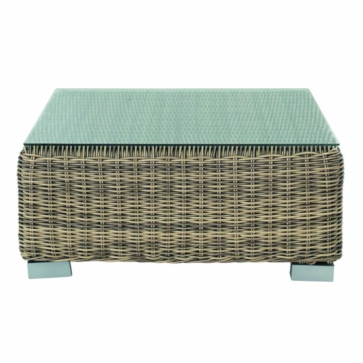 Maisons du Monde St Raphaël - Mesa baja de jardín de vidrio templado y resina trenzada reciclada