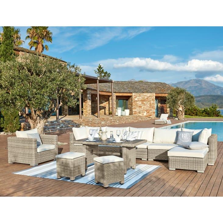 Maisons Du Monde St Raphaël - Puff De Jardín De Resina Tejida Gris Y Poliéster Reciclado Crudo