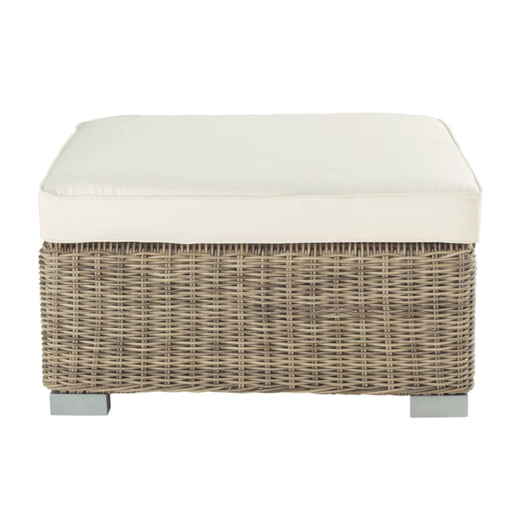 Maisons du Monde St Raphaël - Puff de jardín de resina tejida gris y poliéster reciclado crudo