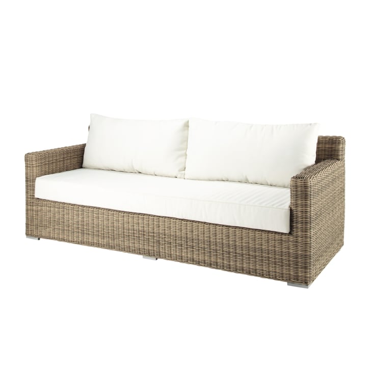 Maisons Du Monde St Raphaël - Sofá De Jardín De 3 Plazas De Resina Tejida Reciclada Gris Y Poliéster Reciclado Crudo