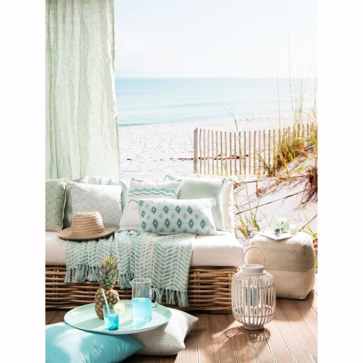 Maisons Du Monde St Tropez - Banco Para Sofá De Jardín Modular De 3 Plazas De Mimbre Y Cojines Crudo