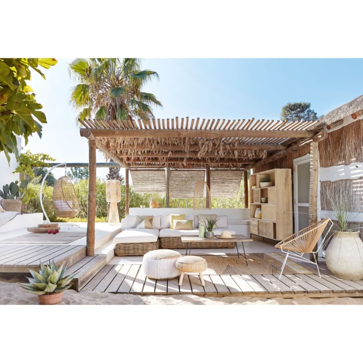 Maisons Du Monde St Tropez - Banco Para Sofá De Jardín Modular De 3 Plazas De Mimbre Y Cojines Crudo