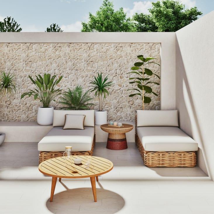 Maisons Du Monde St Tropez - Chaise Longue Para Sofá De Jardín Modular De Mimbre Y Cojines Crudo