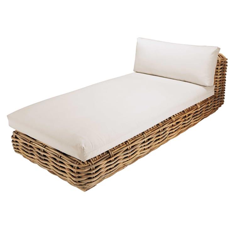 Maisons du Monde St Tropez - Chaise longue para sofá de jardín modular de mimbre y cojines crudo