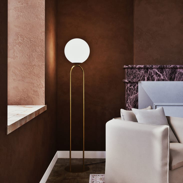 Maisons Du Monde Starret - Lámpara De Pie De Metal Dorado Y Globo Opaco De 165 Cm