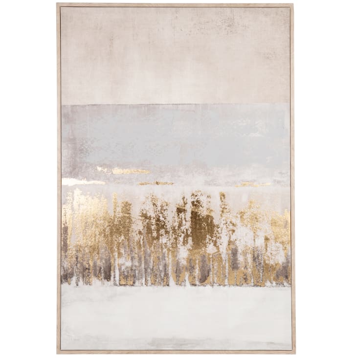 Maisons du Monde STEVENSON - Lienzo abstracto estampado y pintado en gris beige y dorado 63 x 93 cm