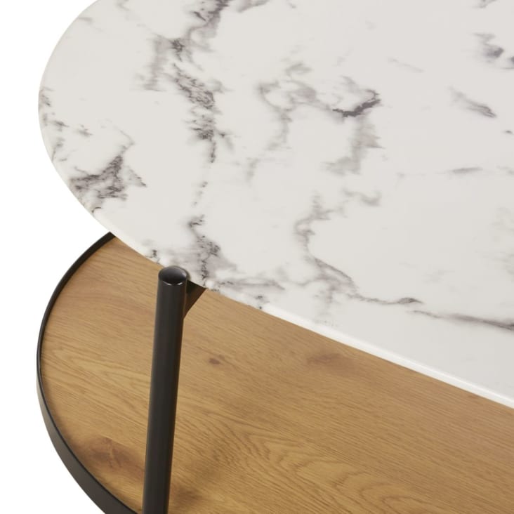 Maisons Du Monde Stona - Mesa Baja De Vidrio Templado Imitación Mármol Y Metal Negro De 110 Cm