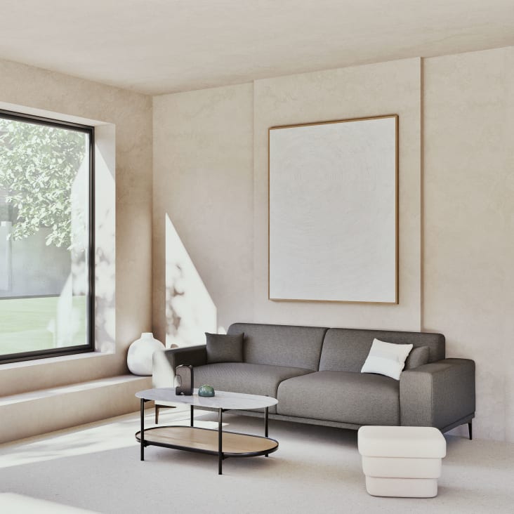 Maisons Du Monde Stona - Mesa Baja De Vidrio Templado Imitación Mármol Y Metal Negro De 110 Cm