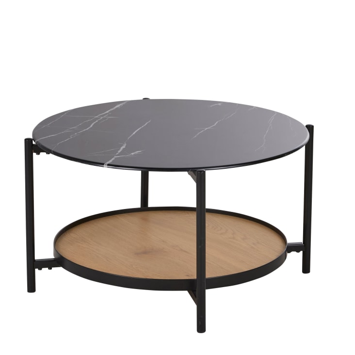 Maisons Du Monde Stona - Mesa De Centro De Cristal Templado Con Efecto Mármol Negro