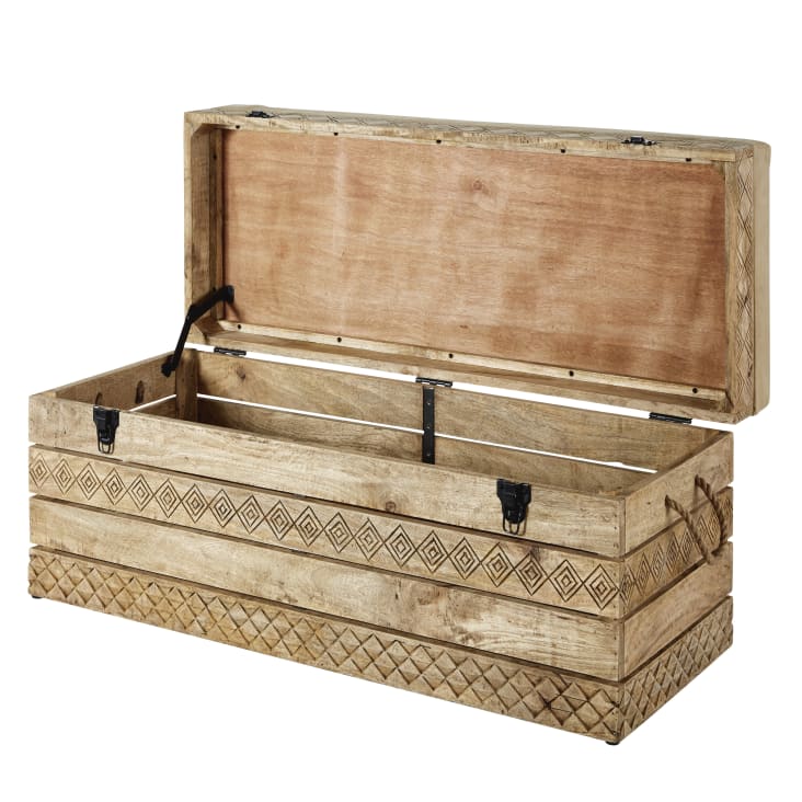 Maisons Du Monde Sumai - Banco Baúl De Mango Y Algodón Beige Oscuro