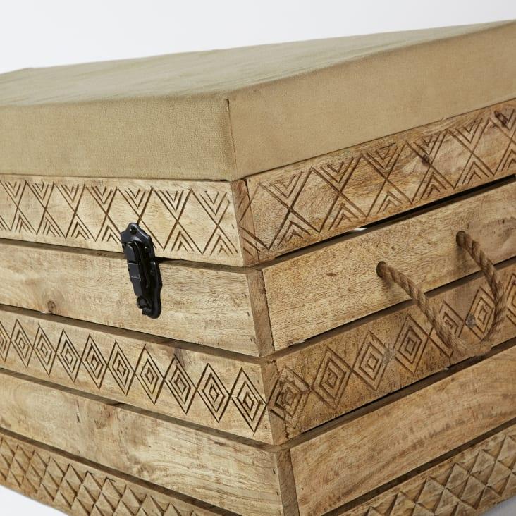 Maisons Du Monde Sumai - Banco Baúl De Mango Y Algodón Beige Oscuro
