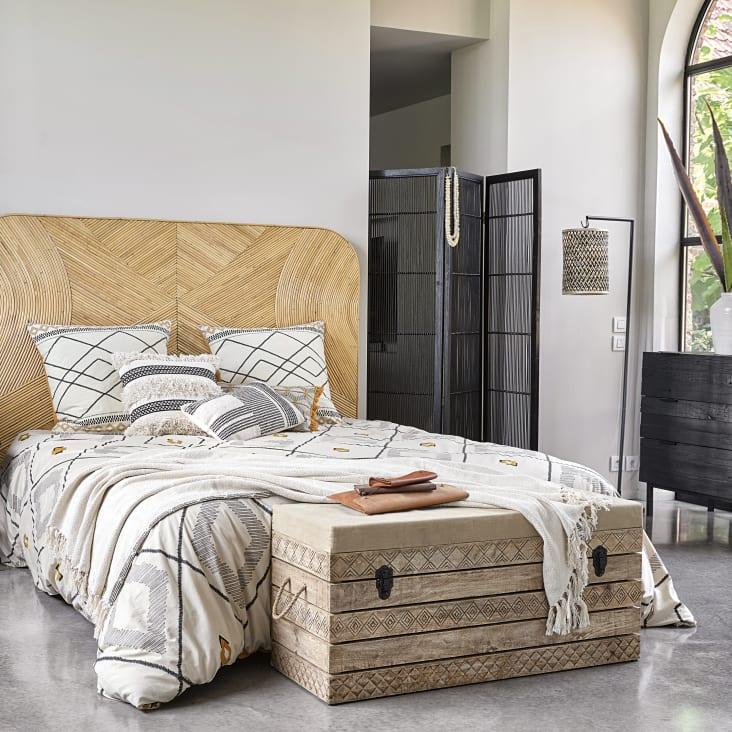 Maisons Du Monde Sumai - Banco Baúl De Mango Y Algodón Beige Oscuro