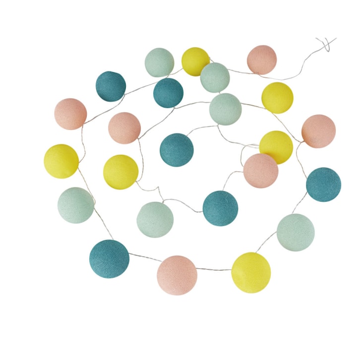 Maisons du Monde SUNCITY - Guirnalda luminosa de hilo de algodón rosa verde azul y amarillo con 24luces LED L.760
