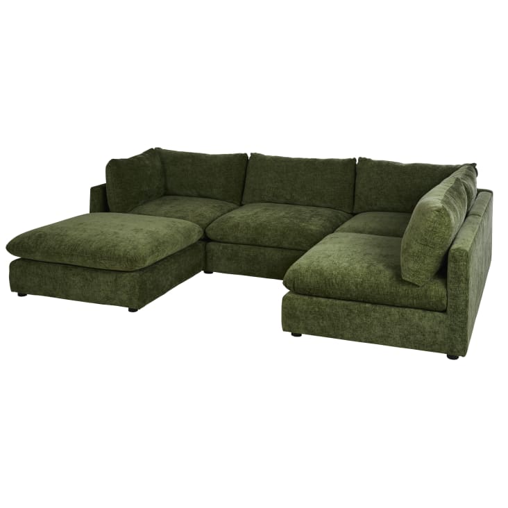 Maisons Du Monde Sunset - Sofá Rinconera Derecha De 5/6 Plazas De Tela De Chenilla Verde