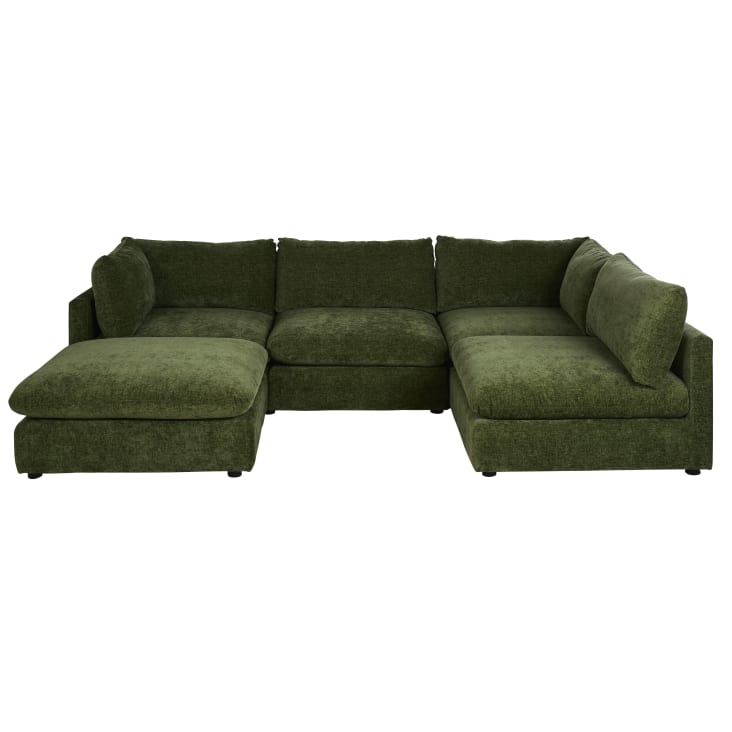 Maisons du Monde Sunset - Sofá rinconera derecha de 5/6 plazas de tela de chenilla verde