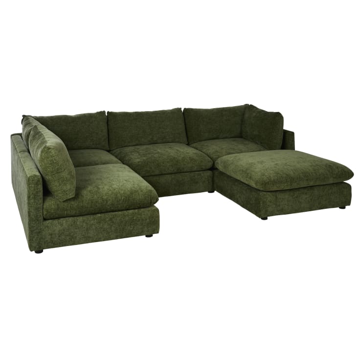 Maisons Du Monde Sunset - Sofá Rinconera Izquierdo De 5/6 Plazas De Tela De Chenilla Verde