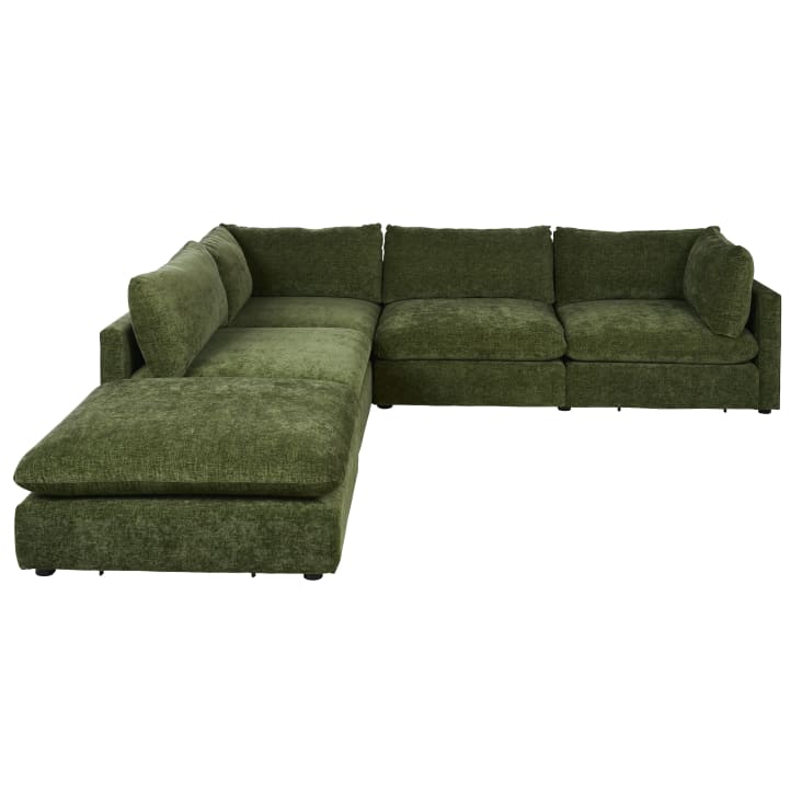 Maisons Du Monde Sunset - Sofá Rinconera Izquierdo De 5/6 Plazas De Tela De Chenilla Verde