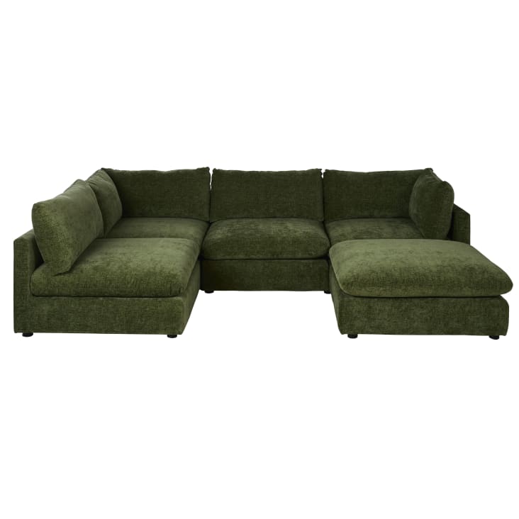 Maisons du Monde Sunset - Sofá rinconera izquierdo de 5/6 plazas de tela de chenilla verde