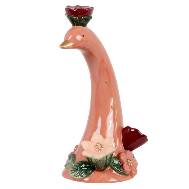 Maisons du Monde Suzanne - Pájaro y flores de dolomita rosa dorada y verde de 23 cm