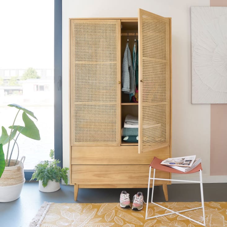 Maisons Du Monde Suzelle - Armario Con 2 Puertas Batientes Y 2 Cajones De Rejilla De Mimbre
