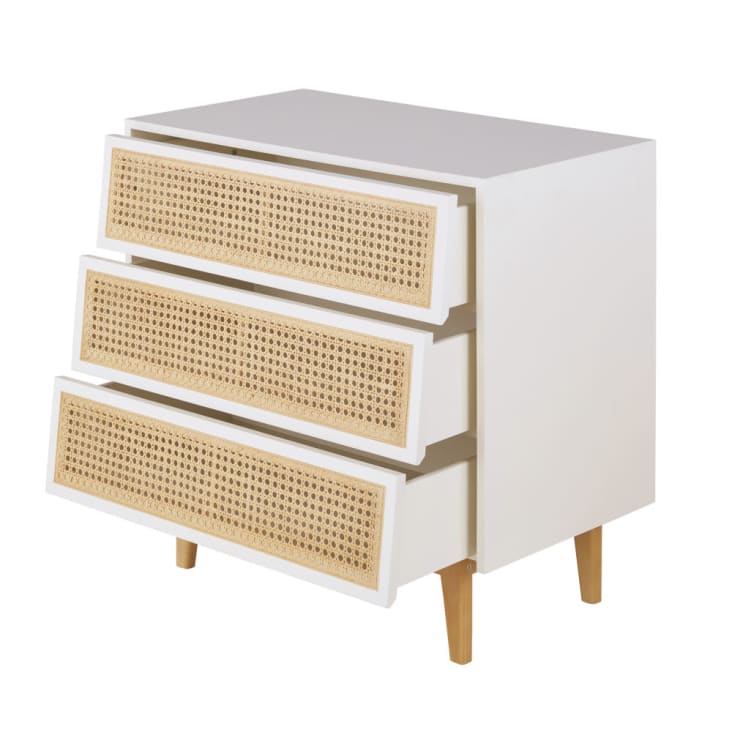 Maisons Du Monde Suzelle - Cómoda Blanca Con 3 Cajones De Rejilla De Ratán