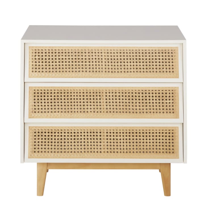 Maisons du Monde Suzelle - Cómoda blanca con 3 cajones de rejilla de ratán