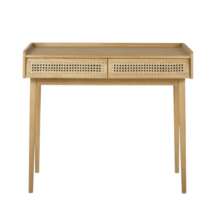 Maisons du Monde Suzelle - Escritorio vintage de 2 cajones de pino y rejilla de ratán