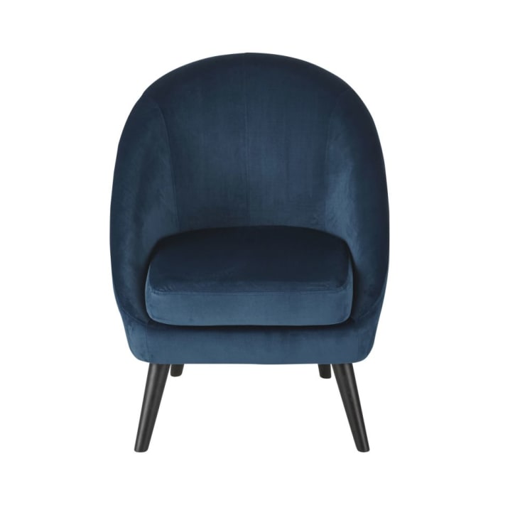 Maisons Du Monde Suzie - Sillón Vintage De Terciopelo Azul Oscuro Y Hevea Macizo