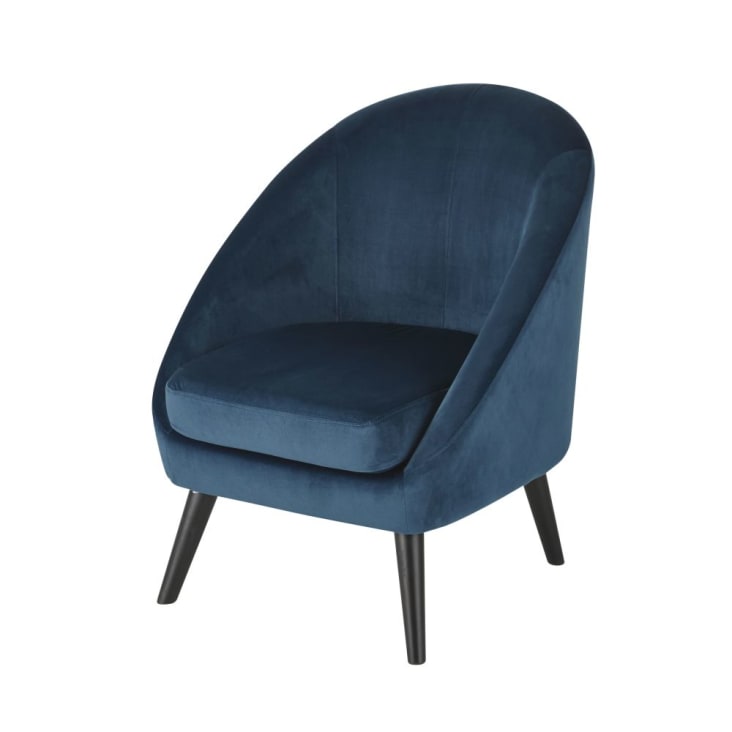 Maisons du Monde Suzie - Sillón vintage de terciopelo azul oscuro y hevea macizo