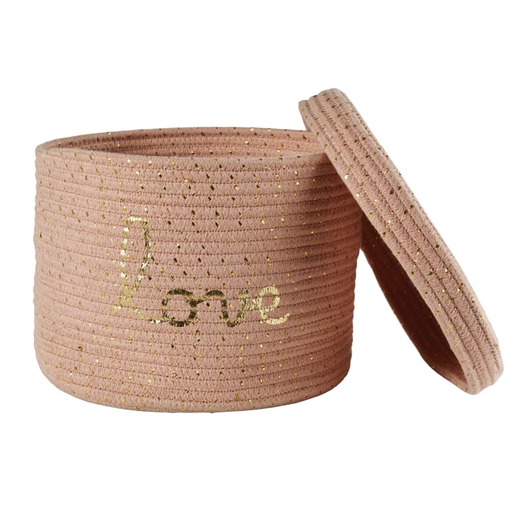 Maisons Du Monde Suzon - Cesta De Algodón Trenzado Rosa Con Palabra Bordada