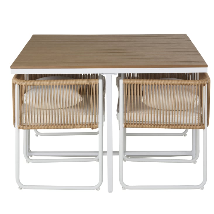 Maisons Du Monde Swann - Mesa De Jardín De Compuesto Efecto Teca Para 4 Personas. L. 110 Y Sillones Encajables (x4) De Resina Reciclada Efecto Mimbre