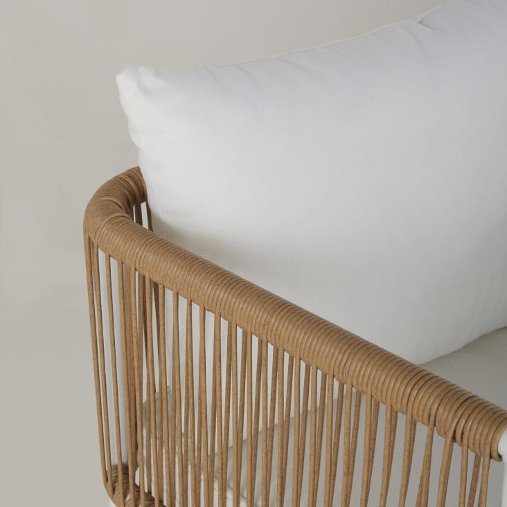 Maisons Du Monde Swann - Mesa De Jardín De Compuesto Efecto Teca Para 4 Personas. L. 110 Y Sillones Encajables (x4) De Resina Reciclada Efecto Mimbre