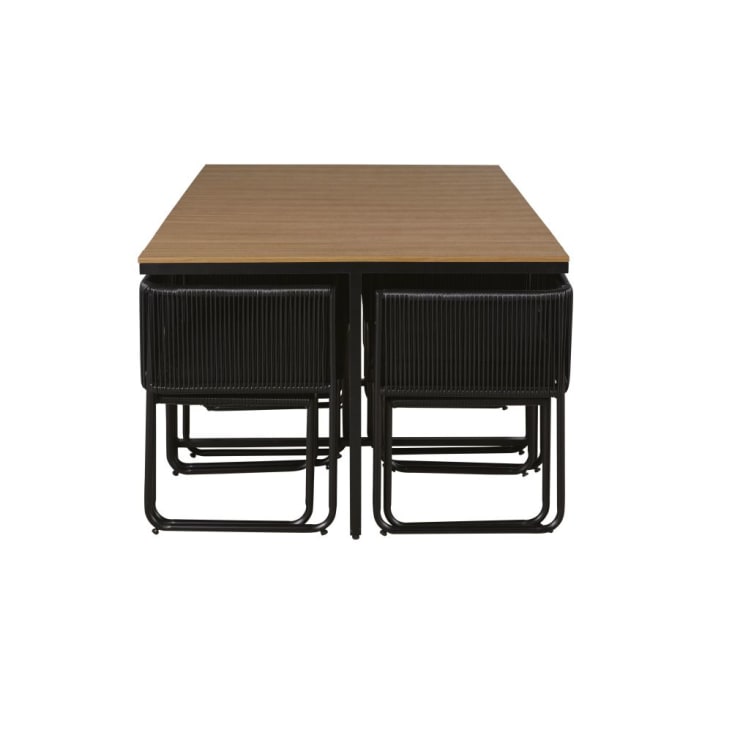 Maisons Du Monde Swann - Mesa De Jardín De Material Compuesto Efecto Teca Para 6/10 Personas L. 170 Con Sillones (x6) Y Taburetes (x4) De Resina Negra