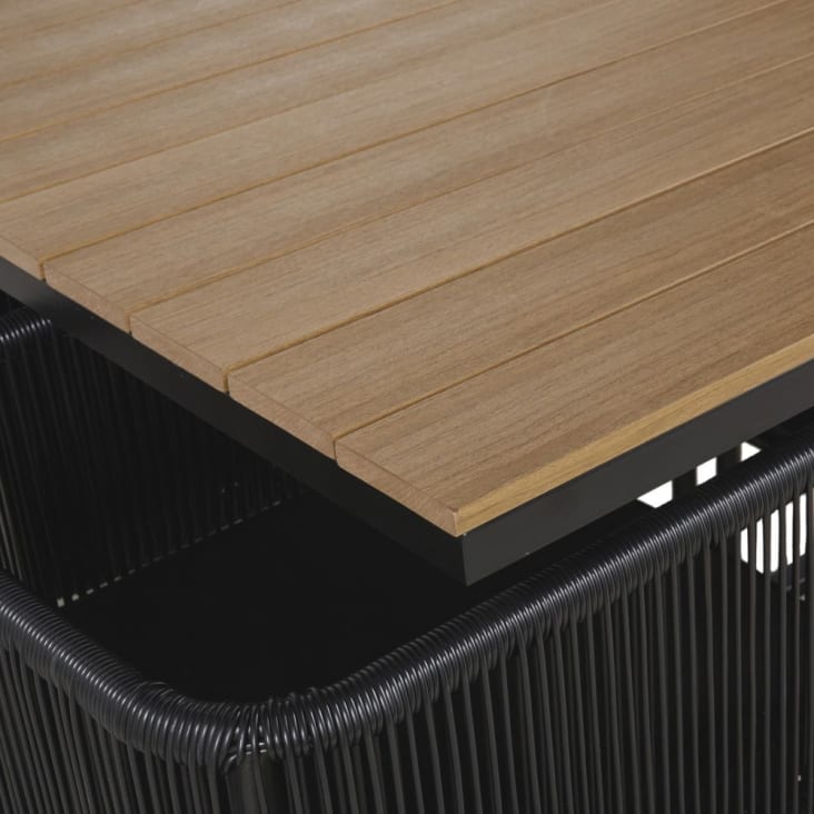 Maisons Du Monde Swann - Mesa De Jardín De Material Compuesto Efecto Teca Para 6/10 Personas L. 170 Con Sillones (x6) Y Taburetes (x4) De Resina Negra