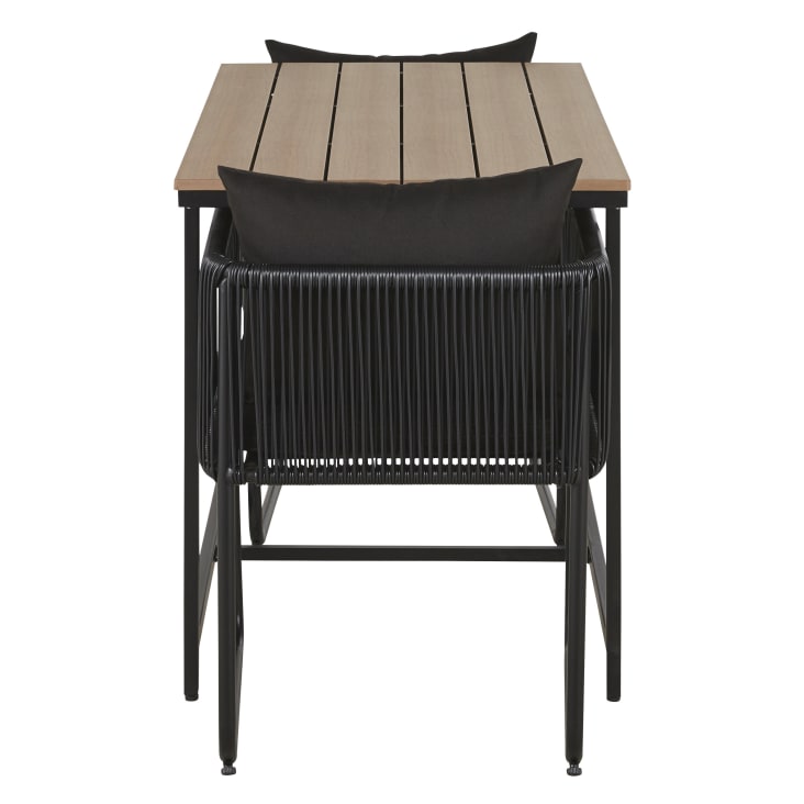 Maisons Du Monde Swann - Mesa De Jardín L108 En Composite Imitación Teca Con 2 Sillones Resina Negra