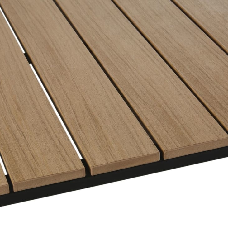 Maisons Du Monde Swann - Mesas Para 4 Personas (x2) En Compuesto Efecto Teca Y Bancos (x4) De Resina Negra