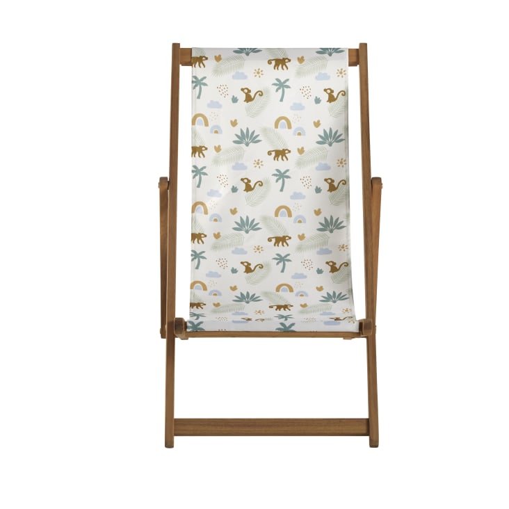 Maisons Du Monde Sweet Monkey - Hamaca Infantil De Acacia Maciza Y Tela Reciclada Estampada De Monos Y Palmeras