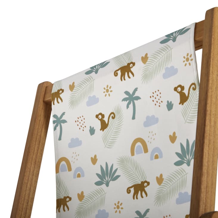 Maisons Du Monde Sweet Monkey - Hamaca Infantil De Acacia Maciza Y Tela Reciclada Estampada De Monos Y Palmeras