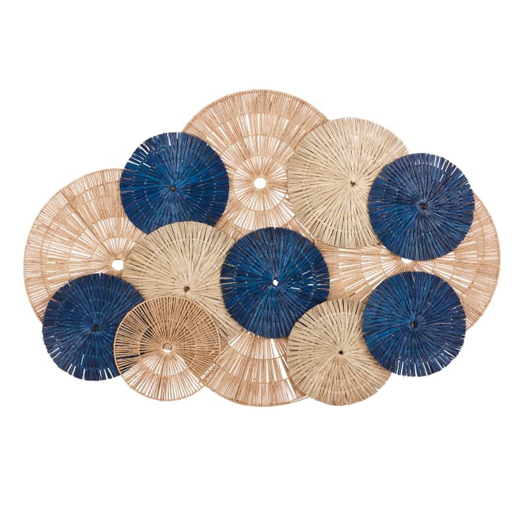 Maisons du Monde Sydney - Círculos de junco azul y beige para decorar la pared 147x100 cm