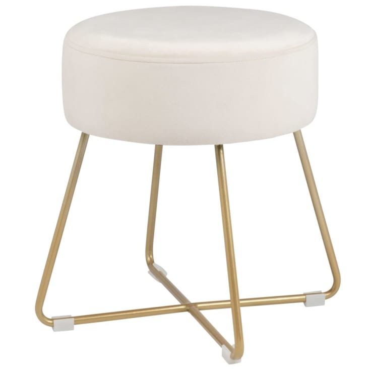 Maisons du Monde Taburete de terciopelo beige y metal dorado