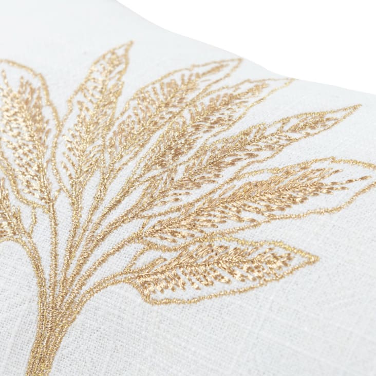 Maisons Du Monde TACHA - Cojín Con Motivo Bordado De Hoja En Dorado Y Color Crudo 20 X 35