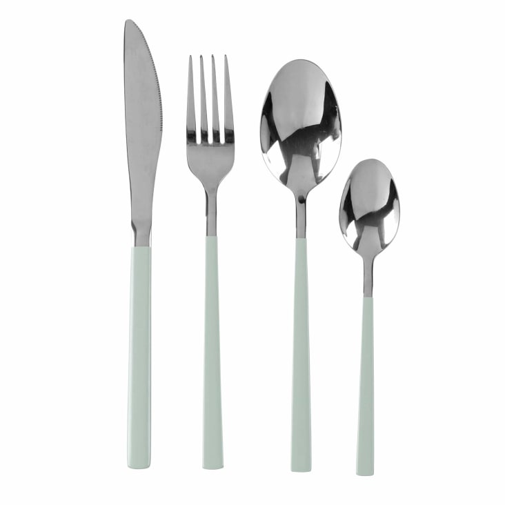 Maisons Du Monde Talinn - Juego De Cubiertos De 24 Piezas En Acero Inoxidable Plateado Y Verde