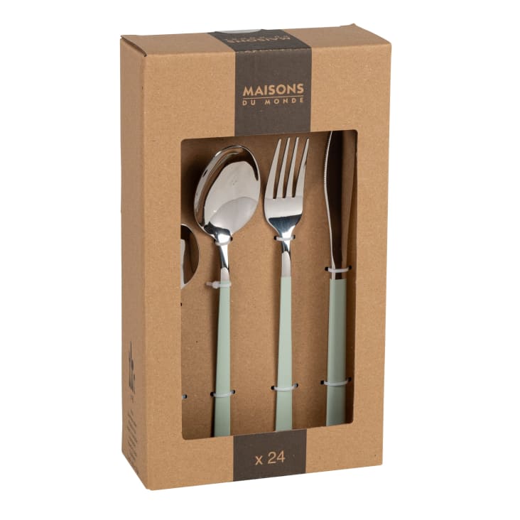 Maisons du Monde Talinn - Juego de cubiertos de 24 piezas en acero inoxidable plateado y verde