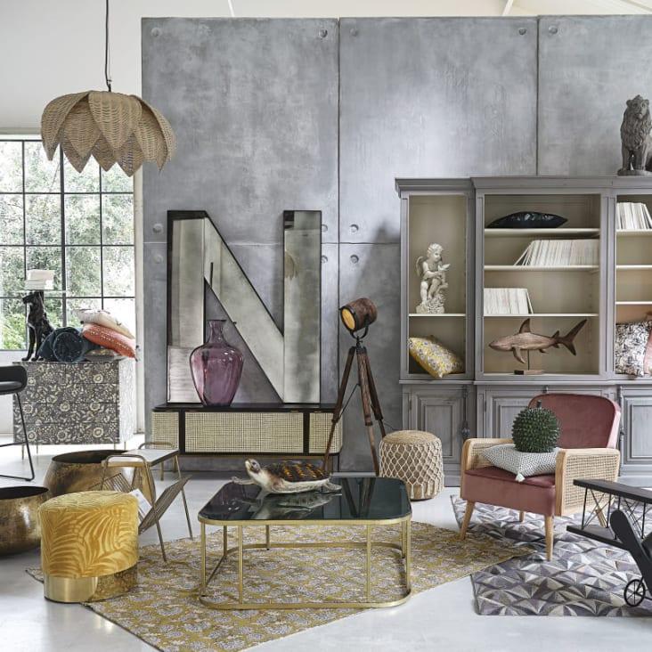 Maisons Du Monde TAMA - Mesa Auxiliar De Pantera Negra Con Cristal Reciclado