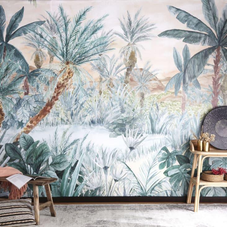 Maisons du Monde TANGER - Papel pintado no tejido con estampado de jungla verde rosa y marrón 300 x 384